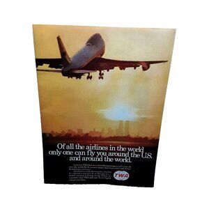 1974 TWA Airlines Twin Towers New York Jet Air Plane Original Print Ad 70s